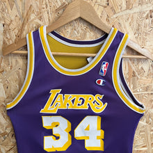 Cargar imagen en el visor de la galería, Camiseta Reversible Los Angeles Lakers 1996-97 Shaquille O’Neal #34 Champion Vintage - M Youth
